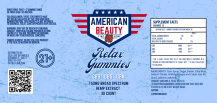 American Dream Relax Gummies with CBD, CBN & CBG 30 Count 750mg